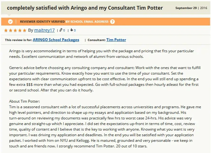 completely satisfied with aringo and my consultant tim potter
